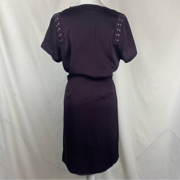 DKNY Burgundy Studded Smocked Raw Edges Boho Festival Dress NWOT Size 12 - Picture 6 of 13